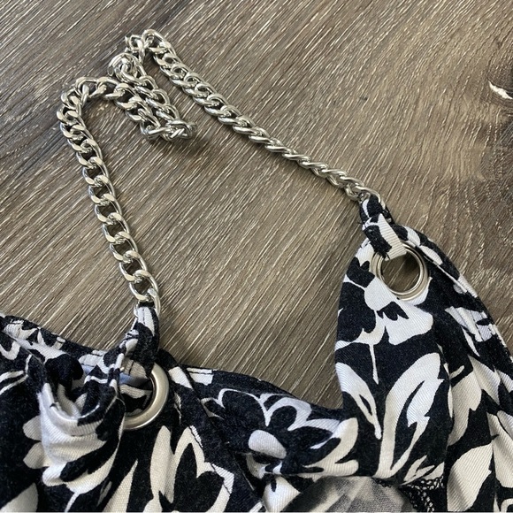 MICHAEL KORS Chain Link Straps Floral Sweatheart Peplum Wrap Blouse Womens Large - Picture 7 of 10